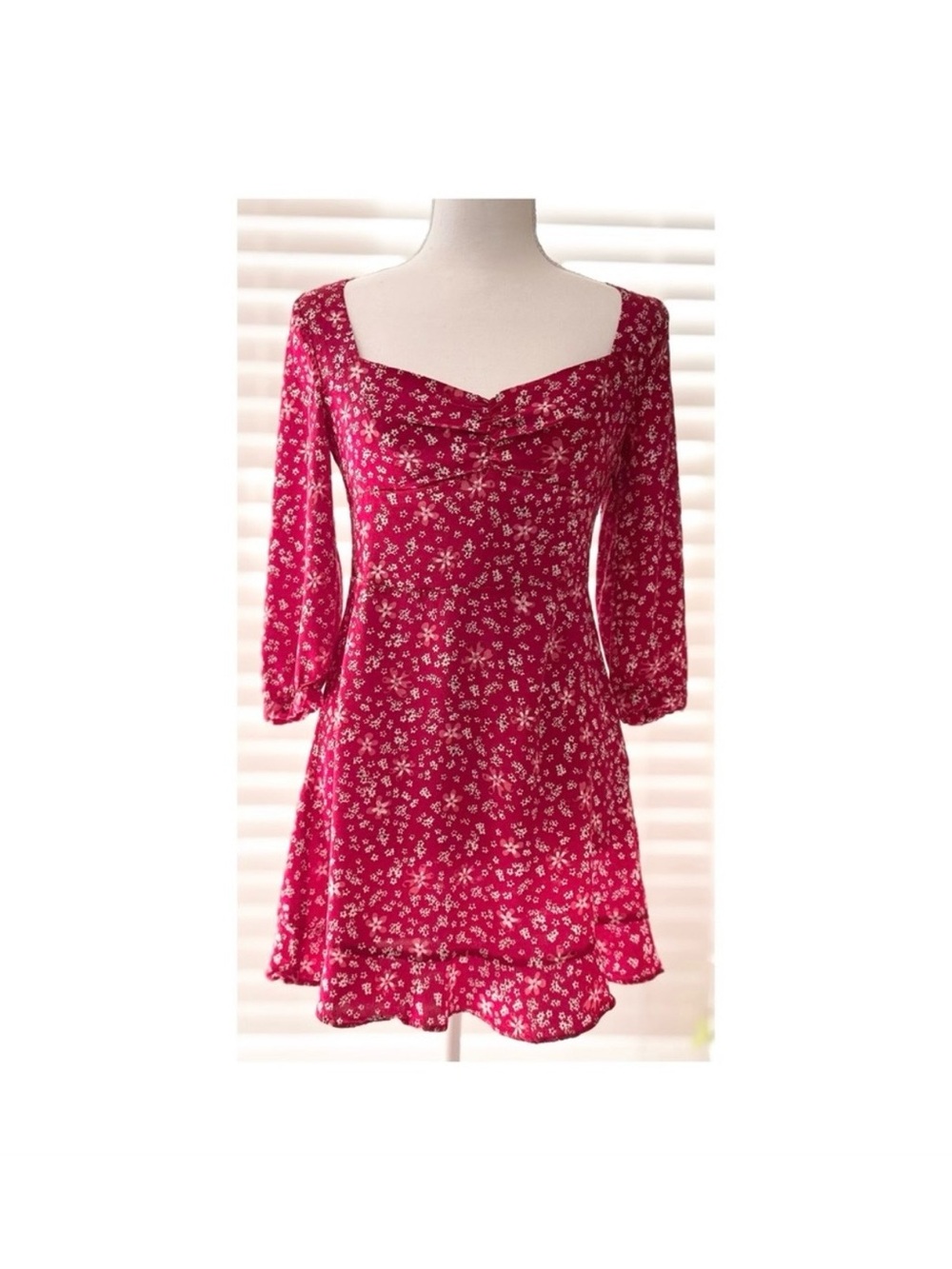 Zara Raspberry Floral Square-Neck Mini Dress - Picture 1 of 6